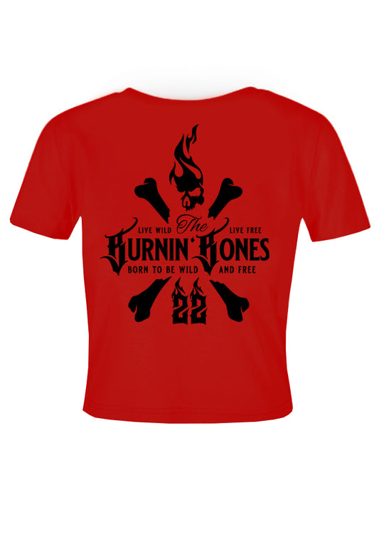 Cropped T-Shirt Women Skull Bones R/B