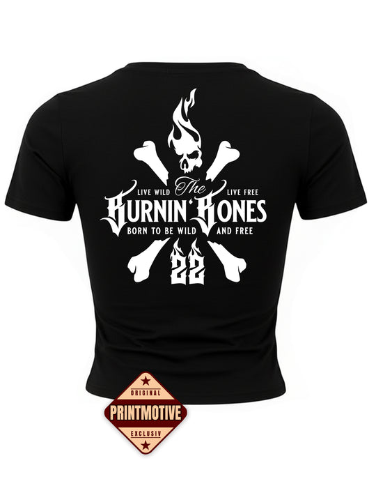 Cropped T-Shirt Women Skull Bones B/W