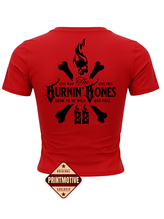 Cropped T-Shirt Women Skull Bones R/B
